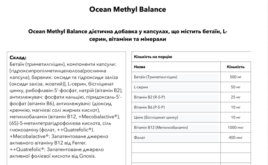 Дієтична добавка для підтримки нервової системи, енергії та обмінних процесів в організмі Orzax Ocean Methyl Balance, 60 капсул orz19 фото