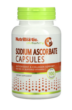 Аскорбат натрію, Sodium Ascorbate, NutriBiotic, для підвищення імунітету, 100 веганських капсул c-2204 фото