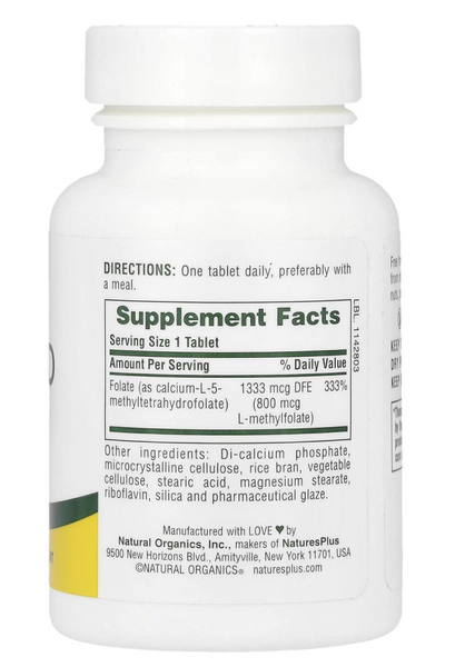 Вітамін B9 (фолієва кислота) Natures Plus Folic acid as Methylfolate, 800 мкг, 90 таблеток b911 фото