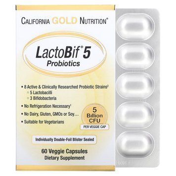 LactoBif&reg; 5, пробіотики, 5 млрд КУО (California Gold Nutrition), 60 вегетаріанських капсул 0572 фото