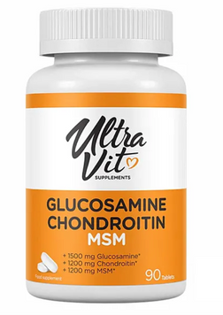 Хондропротектори для суглобів, Глюкозамін Хондроїтин з МСМ (Ultravit Glucosamine Chondroitin MSM), 90 таблеток gz001 фото