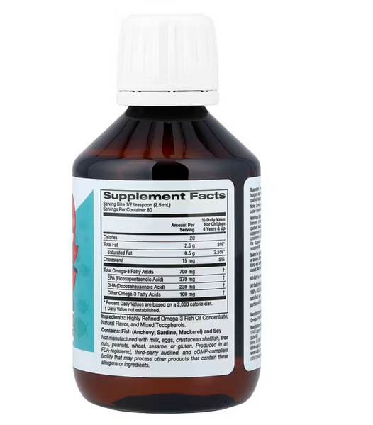 California Gold Nutrition, норвезький риб&rsquo;ячий жир з омега-3 для дітей (370&nbsp;мг EPA + 230&nbsp;мг DHA), 200 мл om0031 фото
