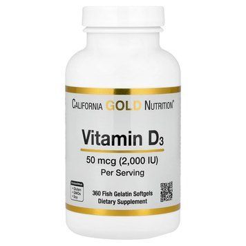 California Gold Nutrition, вітамін D3, 50 мкг (2000 МО), 360 капсул із риб&rsquo;ячого желатину 403 фото